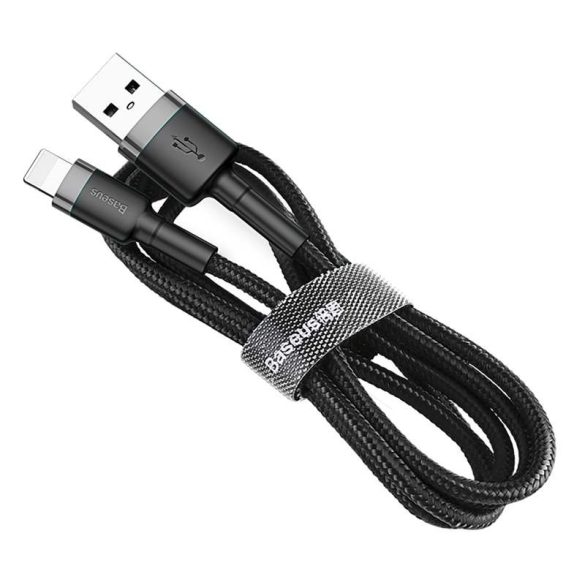 Baseus Cafule Kábel tartós nylon fonott USB / Lightning QC3.0 2.4a 0,5M fekete-szürke (CALKLF-AG1)