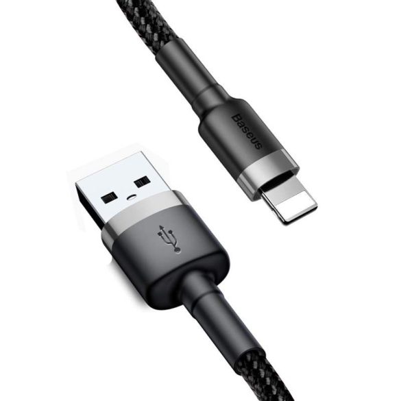 Baseus Cafule Kábel tartós nylon fonott USB / Lightning QC3.0 2.4a 0,5M fekete-szürke (CALKLF-AG1)