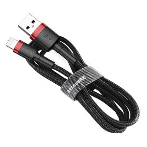 Baseus Cafule Kábel tartós nylon fonott USB / Lightning QC3.0 2.4a 0,5M fekete-piros (CALKLF-A19)