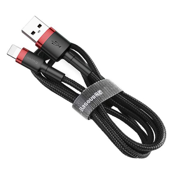 Baseus Cafule Kábel tartós nylon fonott USB / Lightning QC3.0 2.4a 0,5M fekete-piros (CALKLF-A19)