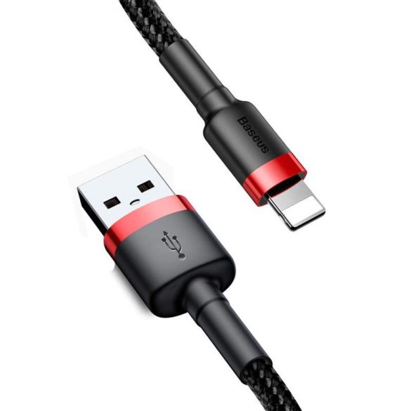 Baseus Cafule Kábel tartós nylon fonott USB / Lightning QC3.0 2.4a 0,5M fekete-piros (CALKLF-A19)