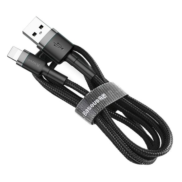 Baseus Cafule Kábel tartós nylon fonott USB / Lightning QC3.0 2.4a 1M fekete-szürke (CALKLF-BG1)