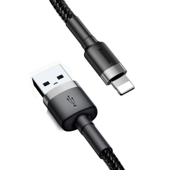 Baseus Cafule Kábel tartós nylon fonott USB / Lightning QC3.0 2.4a 1M fekete-szürke (CALKLF-BG1)