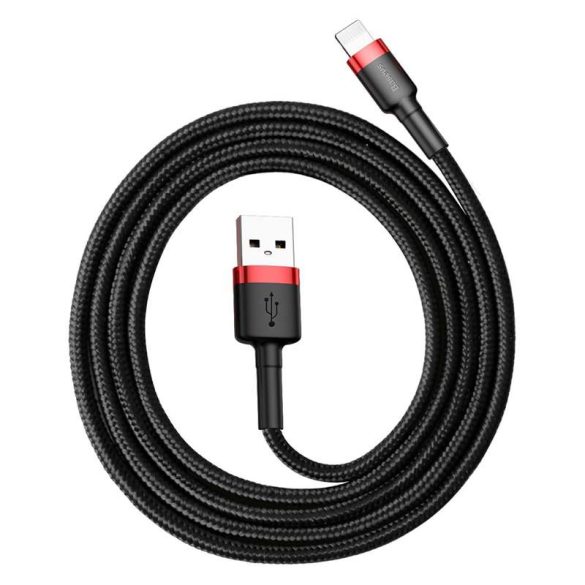 Baseus Cafule Kábel tartós nylon fonott USB / Lightning QC3.0 2.4a 1M fekete-piros (CALKLF-B19)