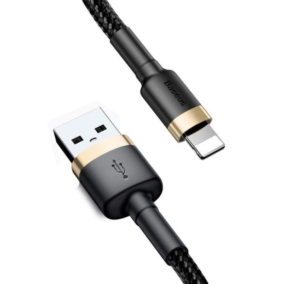 Baseus Cafule Kábel tartós nylon fonott USB / Lightning QC3.0 2.4a 1M fekete-arany (CALKLF-BV1)