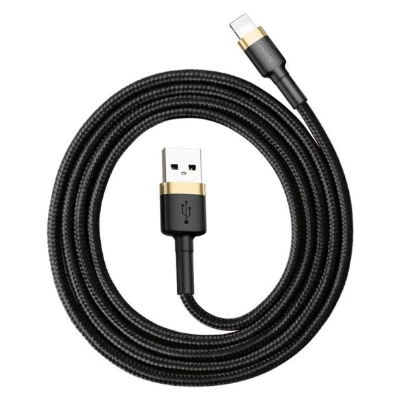 Baseus Cafule Kábel tartós nylon fonott USB / Lightning QC3.0 2.4a 1M fekete-arany (CALKLF-BV1)