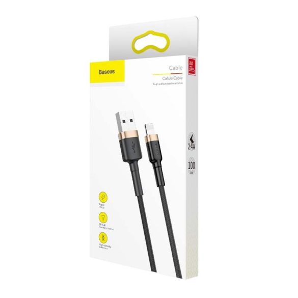 Baseus Cafule Kábel tartós nylon fonott USB / Lightning QC3.0 2.4a 1M fekete-arany (CALKLF-BV1)