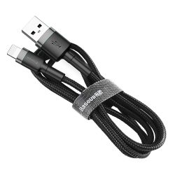   Baseus Cafule Kábel tartós nylon fonott USB / Lightning QC3.0 1.5A 2M fekete - szürke (CALKLF - CG1)