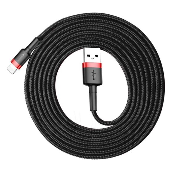 Baseus Cafule Kábel tartós nylon fonott USB / Lightning QC3.0 1.5A 2M fekete-piros (CALKLF-C19)