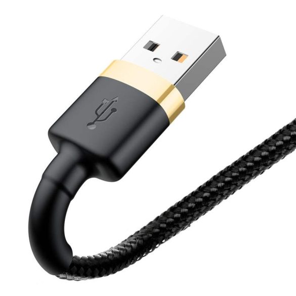 Baseus Cafule Kábel tartós nylon fonott USB / Lightning QC3.0 1.5A 2M fekete-arany (CALKLF-CV1)