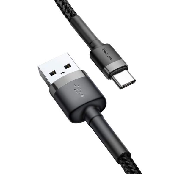 Baseus Cafule Kábel tartós nylon fonott USB / USB - C QC3.0 3A 0,5M fekete - szürke (CATKLF - AG1)