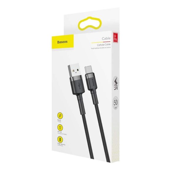 Baseus Cafule Kábel tartós nylon fonott USB / USB - C QC3.0 3A 0,5M fekete - szürke (CATKLF - AG1)