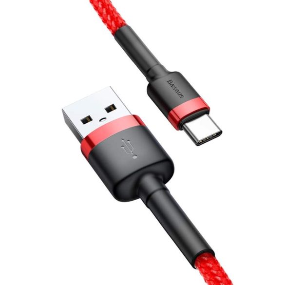 Baseus Cafule Kábel tartós nylon litzehuzal USB / USB-C QC3.0 3A 1M piros (CATKLF-B09)