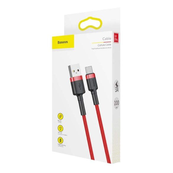 Baseus Cafule Kábel tartós nylon litzehuzal USB / USB-C QC3.0 3A 1M piros (CATKLF-B09)