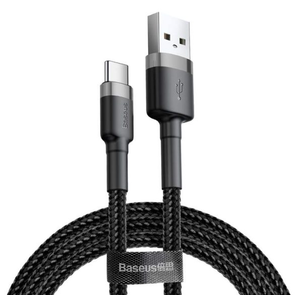 Baseus Cafule Kábel tartós nylon litzehuzal USB / USB - C QC3.0 3A 1M fekete - szürke (CATKLF - BG1)