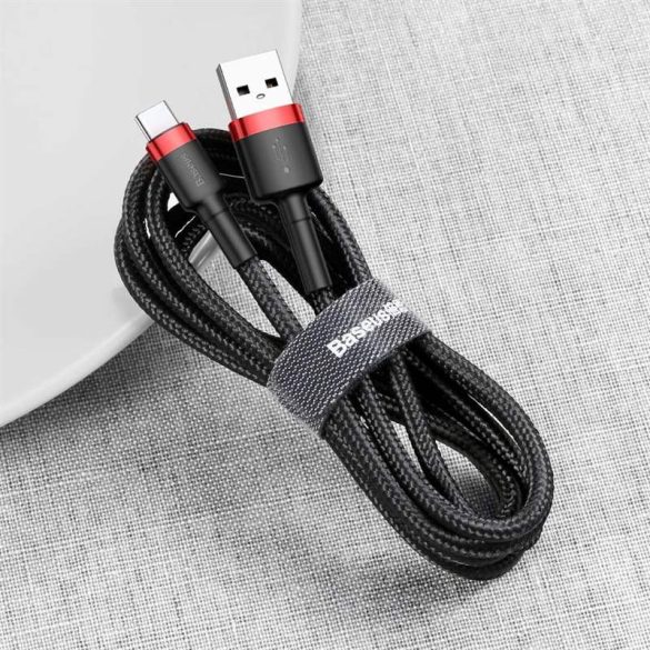 Baseus Cafule Kábel tartós nylon litzehuzal USB / USB - C QC3.0 3A 1M fekete - piros (CATKLF - B91)