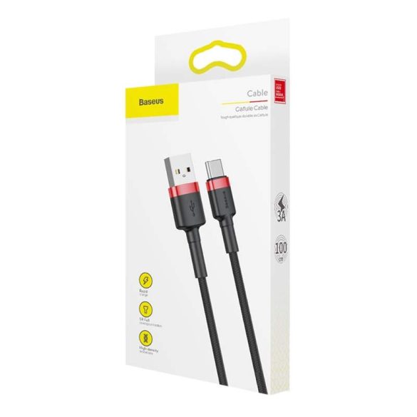 Baseus Cafule Kábel tartós nylon litzehuzal USB / USB - C QC3.0 3A 1M fekete - piros (CATKLF - B91)