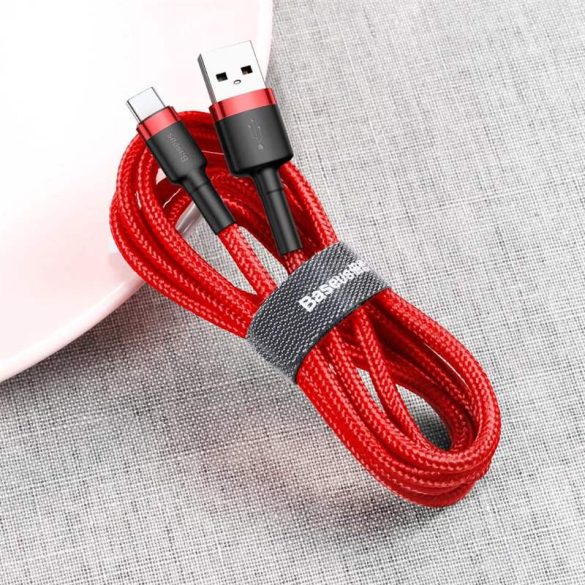 Baseus Cafule Kábel tartós nylon litzehuzal USB / USB-C QC3.0 2A 2M piros (CATKLF-C09)