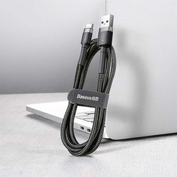 Baseus Cafule Kábel tartós nylon fonott USB / USB - C QC3.0 2A 2M fekete - szürke (CATKLF - CG1)