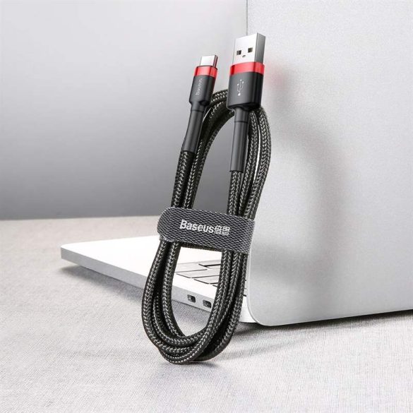 Baseus Cafule Kábel tartós nylon litzehuzal USB / USB - C QC3.0 2A 2M fekete - piros (CATKLF - C91)