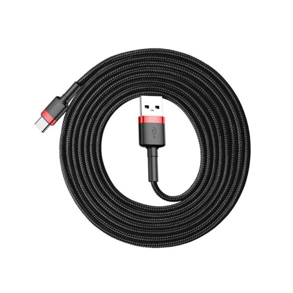 Baseus Cafule Kábel tartós nylon litzehuzal USB / USB - C QC3.0 2A 2M fekete - piros (CATKLF - C91)