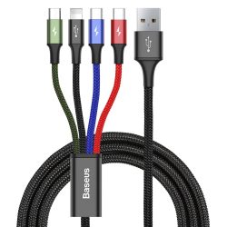   Baseus Lightning / 2x USB Type-C USB-C / micro USB nylon Fonott 3.5A 1.2m fekete (CA1T4 - B01)