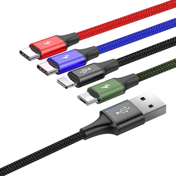 Baseus Lightning / 2x USB Type-C USB-C / micro USB nylon Fonott 3.5A 1.2m fekete (CA1T4 - B01)