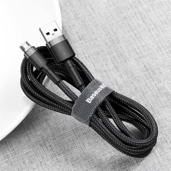 Baseus Cafule Kábel tartós nylon fonott USB / micro USB QC3.0 2.4a 1M fekete - szürke (CAMKLF - BG1)