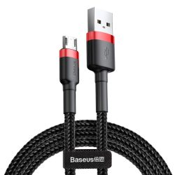   Baseus Cafule Kábel tartós nylon fonott USB / micro USB QC3.0 2.4a 1M fekete-piros (CAMKLF-B91)