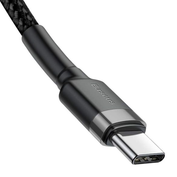 Baseus Cafule Kábel tartós nylon litzehuzal USB-C PD / USB-C PD PD2.0 60W 20V 3A QC3.0 1M fekete-szürke (CATKLF-G91)