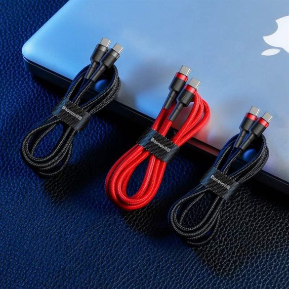 Baseus Cafule Kábel tartós nylon litzehuzal USB-C PD / USB-C PD PD2.0 60W 20V 3A QC3.0 2M piros (CATKLF-H09)