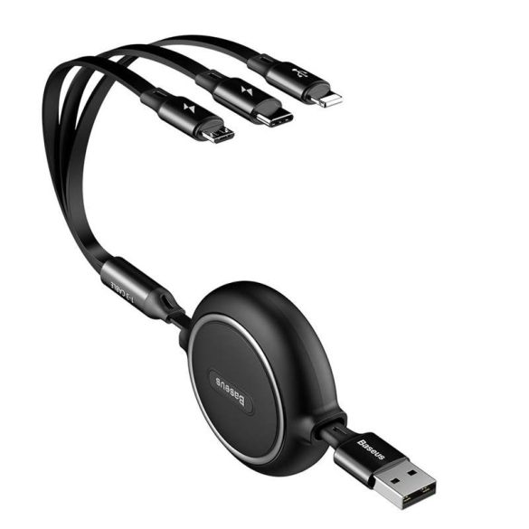 Baseus Arany Hurok 3in1 USB kábel - micro USB / Lightning / USB - C 3.5A 35cm - 120cm fekete (CAMLT - JH01)