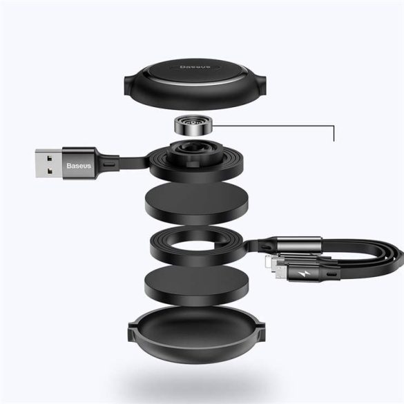 Baseus Arany Hurok 3in1 USB kábel - micro USB / Lightning / USB - C 3.5A 35cm - 120cm fekete (CAMLT - JH01)