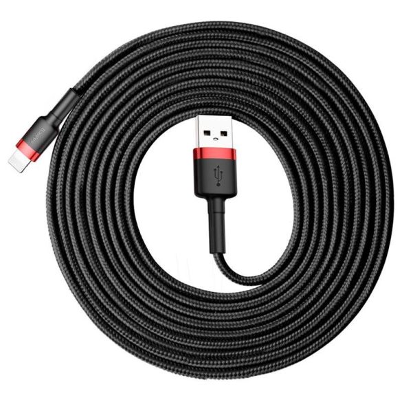 Baseus Cafule Kábel tartós nylon fonott USB / Lightning QC3.0 2A 3M fekete - piros (CALKLF - R91)