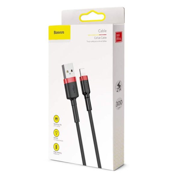Baseus Cafule Kábel tartós nylon fonott USB / Lightning QC3.0 2A 3M fekete - piros (CALKLF - R91)