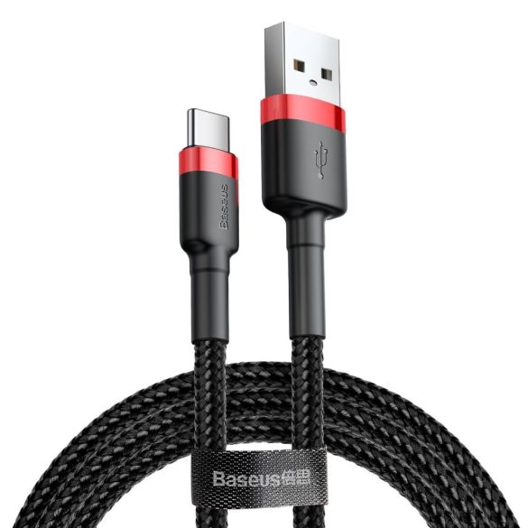 Baseus Cafule Kábel tartós nylon fonott USB / USB - C QC3.0 2A 3M fekete - piros (CATKLF - U91)