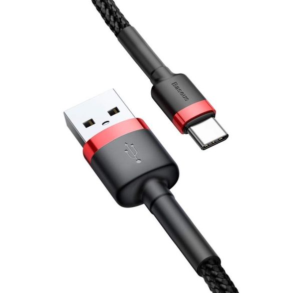 Baseus Cafule Kábel tartós nylon fonott USB / USB - C QC3.0 2A 3M fekete - piros (CATKLF - U91)