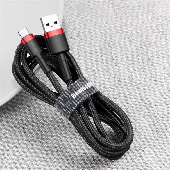 Baseus Cafule Kábel tartós nylon fonott USB / USB - C QC3.0 2A 3M fekete - piros (CATKLF - U91)