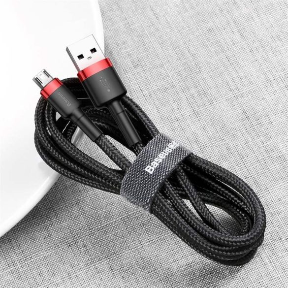 Baseus Cafule Kábel tartós nylon fonott USB / micro USB 2A 3M fekete - piros (CAMKLF - H91)