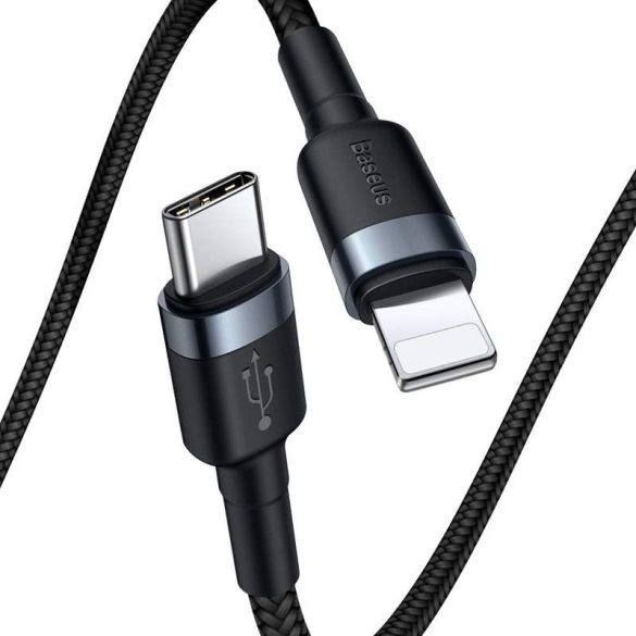 Baseus Cafule Kábel tartós nylon fonott type-c USB PD / Lightning 18W QC3.0 1m fekete - szürke (CATLKLF G1)