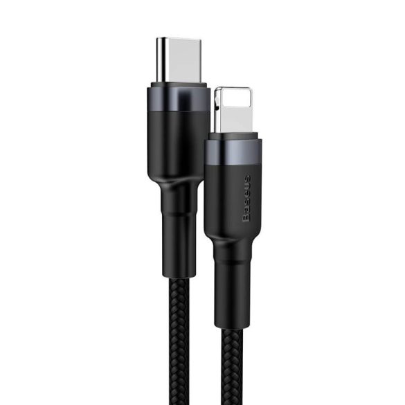 Baseus Cafule Kábel tartós nylon fonott type-c USB PD / Lightning 18W QC3.0 1m fekete - szürke (CATLKLF G1)