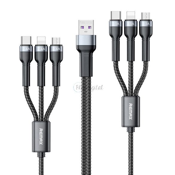 Remax Jany Series multifunkciós 6in1 USB kábel - micro USB + Type-c USB + Lightning / micro USB + Type-c USB + Lightning 2 m fekete (RC-124)