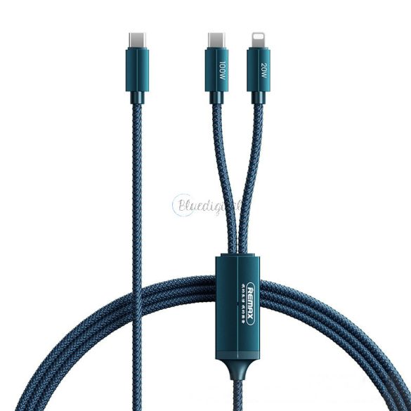 Remax Kerolla sorozat 2in1 Gyors kábel USB type-c - USB type-c + Lightning PD QC AFC FCP 100W 1M kék (RC-093CCL)