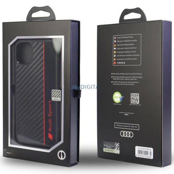 Audi Carbon Fiber Stripe iPhone 12/12 Pro 6.1" fekete keménytok AUS-TPUPCIP12P-R8/D1-BK