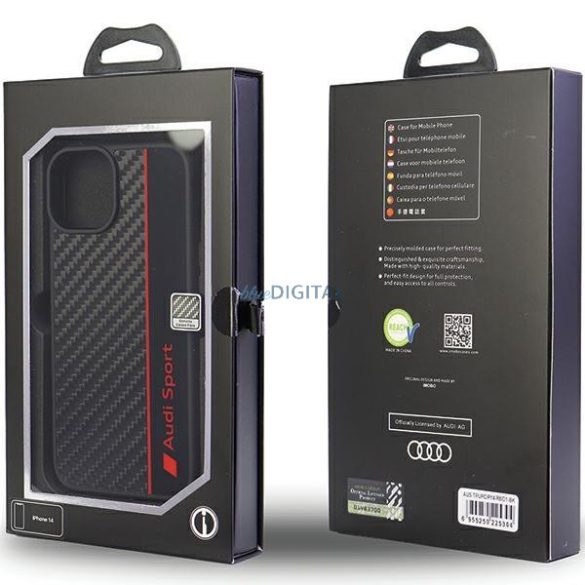 Audi Carbon Fiber Stripe iPhone 14 6.1" fekete keménytok AUS-TPUPCIP14-R8/D1-BK