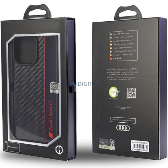 Audi Carbon Fiber Stripe iPhone 14 Pro Max 6.7" fekete keménytok AUS-TPUPCIPCIP14PM-R8/D1-BK