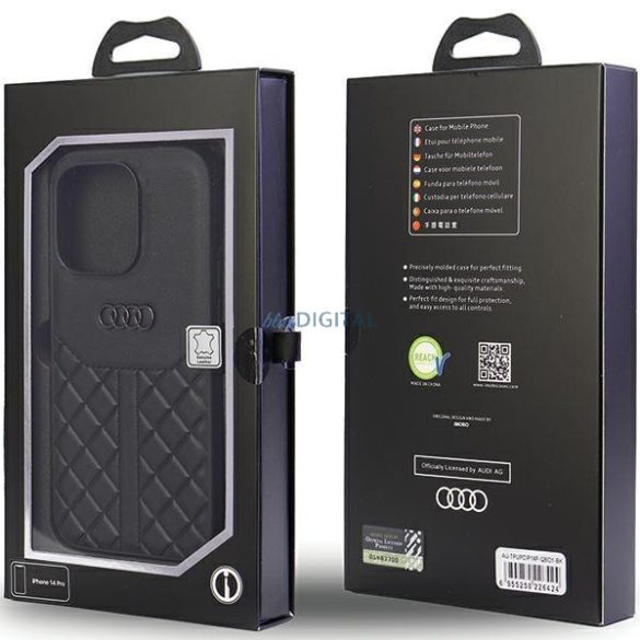 Audi valódi bőr iPhone 14 Pro 6.1" fekete keménytok AU-TPUPPCIP14P-Q8/D1-BK