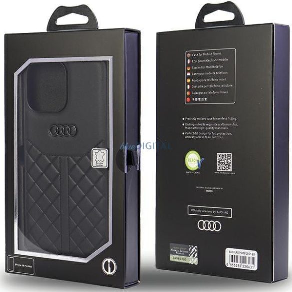 Audi valódi bőr tok iPhone 14 Pro Max 6.7" - fekete AU-TPUPCIP14PM-Q8/D1-BK