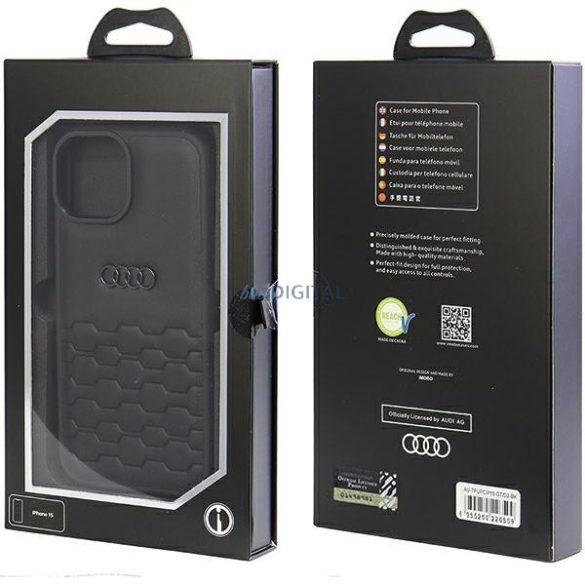 Audi GT Szintetikus bőr iPhone 15 6.1" fekete keménytok AU-TPUPCIP15-GT/D2-BK