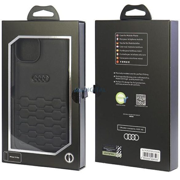 Audi GT Szintetikus bőr iPhone 15 Plus 6.7" fekete keménytok AU-TPUPCIP15M-GT/D2-BK